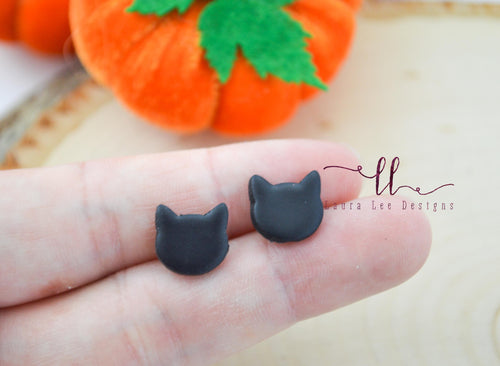 Clay Cats Stud Earrings || Black || Made to Order