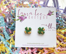 Clay Stud Earrings || Green and Gold 4 Leaf Clovers || Shamrocks || Made to Order