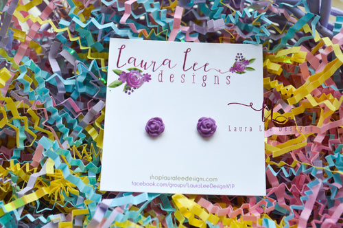 Clay Stud Earrings || Mini Purple Roses || Made to Order