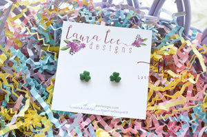 Clay Stud Earrings || Mini Green 3 Leaf Clovers || Shamrocks || Made to Order