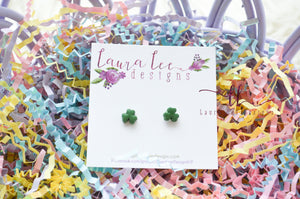Clay Stud Earrings || Mini Green 3 Leaf Clovers || Shamrocks || Made to Order