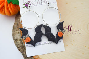 Bats Clay Earrings || Black Floral || Made to Order