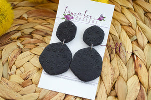 Clark Abstract Clay Earrings || Black Embossed Suns || Made to Order