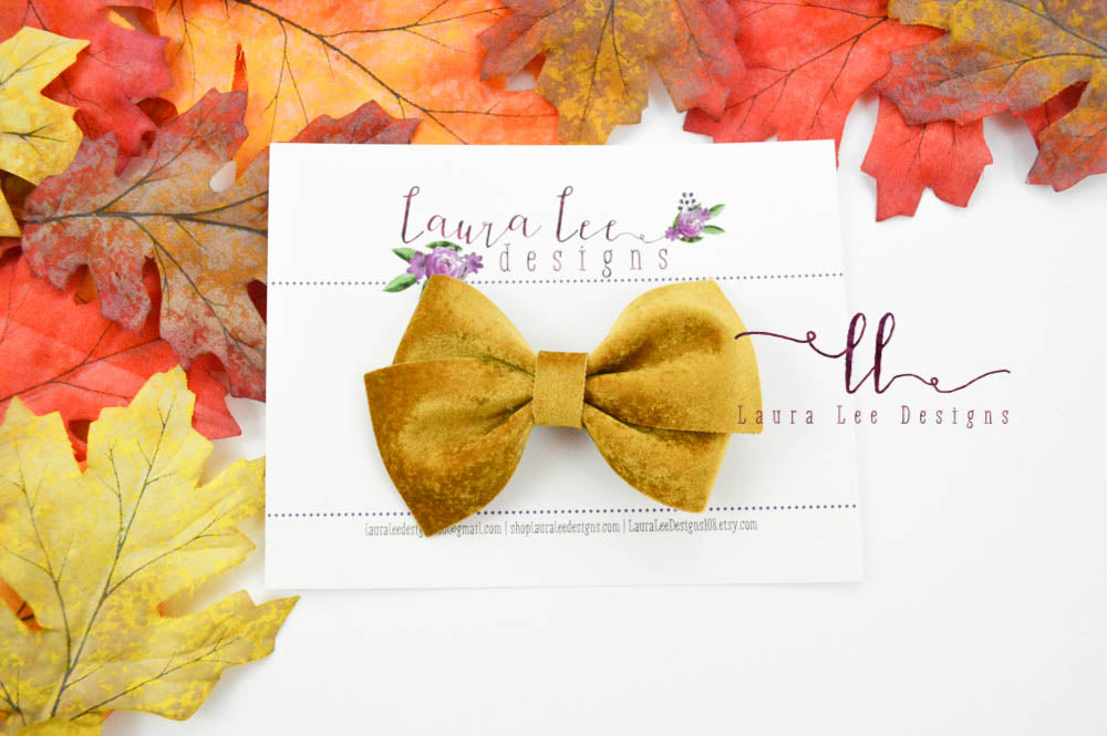 Mustard Gold Velvet Bow