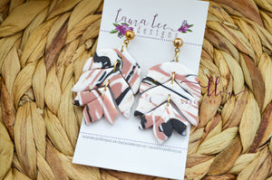 Kennedy Clay Earrings || Black, Dusty Rose, Gold and White Marble