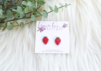 Clay Stud Earrings || Large Strawberries