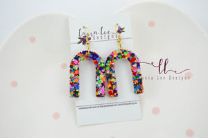 Resin Earrings || Rainbow Confetti Glitter Arch