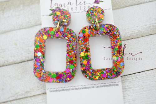 Resin Earrings || Rainbow Glitter