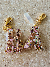 Letter Keychain || Pink and Gold Flower Glitter