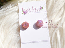 Round Clay Stud Earrings || Light Pink Holographic Glitter