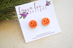 15mm Round Clay Stud Earrings || Jack o Lantern Faces