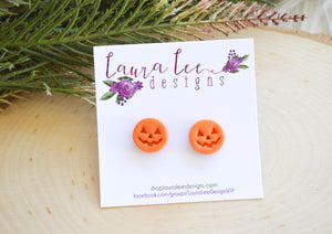 15mm Round Clay Stud Earrings || Jack o Lantern Faces || Made to Order