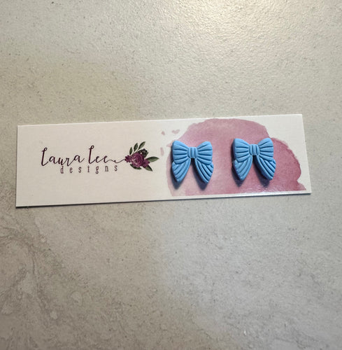 Bow Clay Stud Earrings || Light Blue