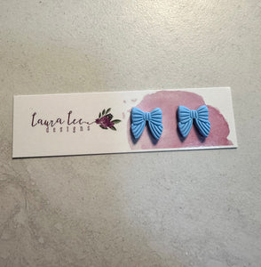 Bow Clay Stud Earrings || Light Blue