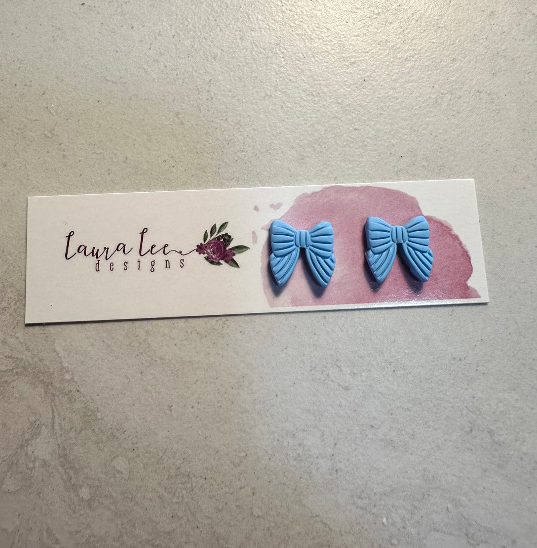Bow Clay Stud Earrings || Light Blue