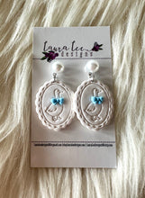 Oval Clay Earrings || Goose with Blue Bow || Made to Order