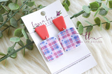 Angel Square Clay Earrings || 4th of July Plaid