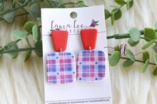 Angel Square Clay Earrings || 4th of July Plaid
