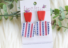 Angel Square Clay Earrings || 4th of July Stripes