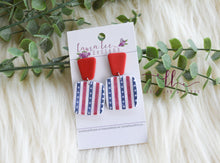 Angel Square Clay Earrings || 4th of July Stripes