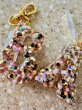 Letter Keychain || Pink and Gold Flower Glitter