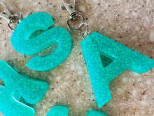 Letter Keychain || Neon Aqua Glitter