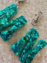 Letter Keychain || Chunky Turquoise Glitter