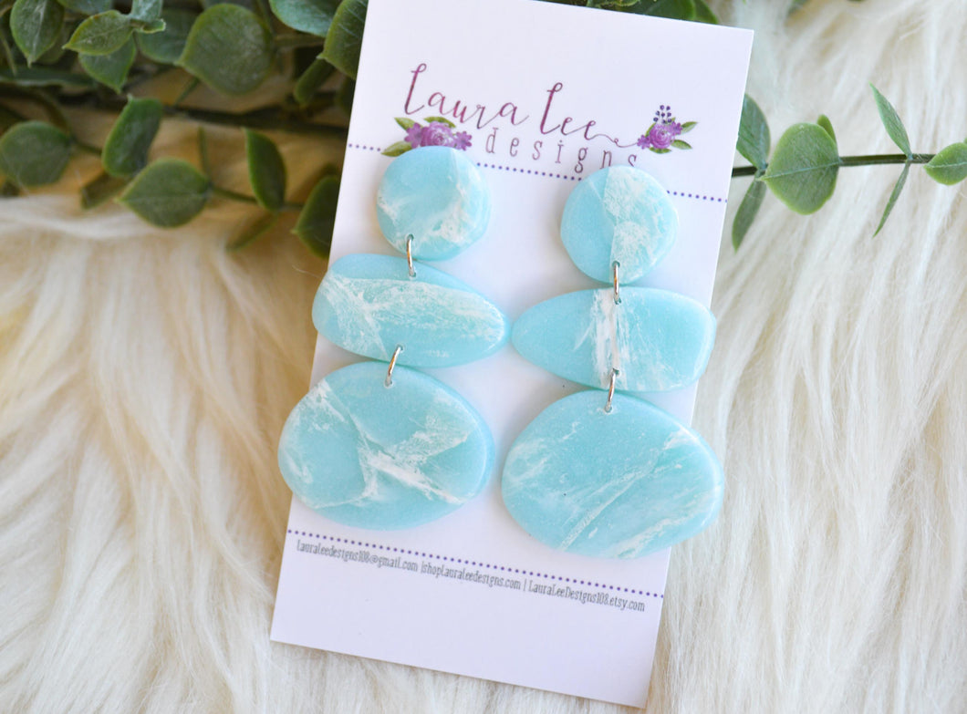 Pebbles Abstract Clay Earrings || Light Blue