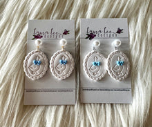 Oval Clay Earrings || Goose with Blue Bow || Made to Order