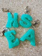 Letter Keychain || Neon Aqua Glitter