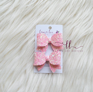 Bitty Piggy Bow Set || Light Pink Glitter