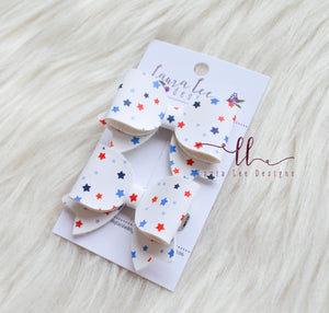 Bitty Piggy Bow Set || Red White and Blue Stars Vegan Leather