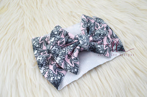 Large Julia Messy Bow Headwrap || Pink and Black Floral