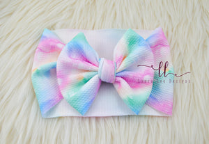 Large Julia Messy Bow Headwrap || Soft Rainbow Watercolor