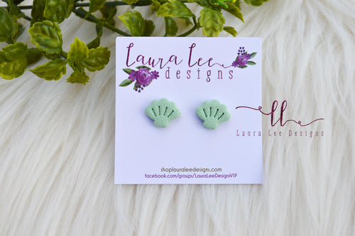 Clay Stud Earrings || Minty Sage Seashell
