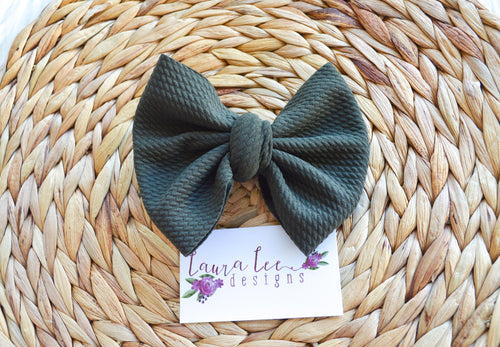 Large Julia Bow Style Bow || Olive Green || CLIP ONLY