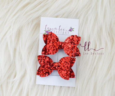 Pippy Style Pigtail Bow Set || Red Glitter