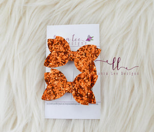Pippy Style Pigtail Bow Set || Orange Glitter
