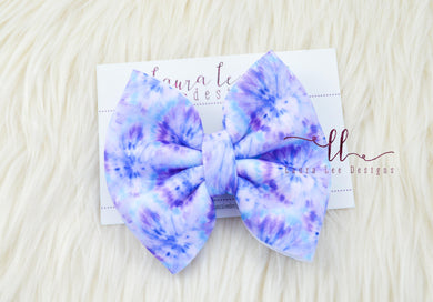 Puffy Large Julia Bow Style Bow || Purple and Blue Tie Dye