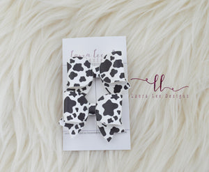 Bitty Piggy Bow Set || Cow Print Vegan Leather