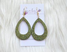 Teardrop Resin Earrings || Olive Green Glitter