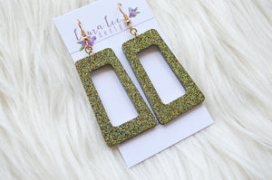 Rectangle Resin Earrings || Olive Green Glitter