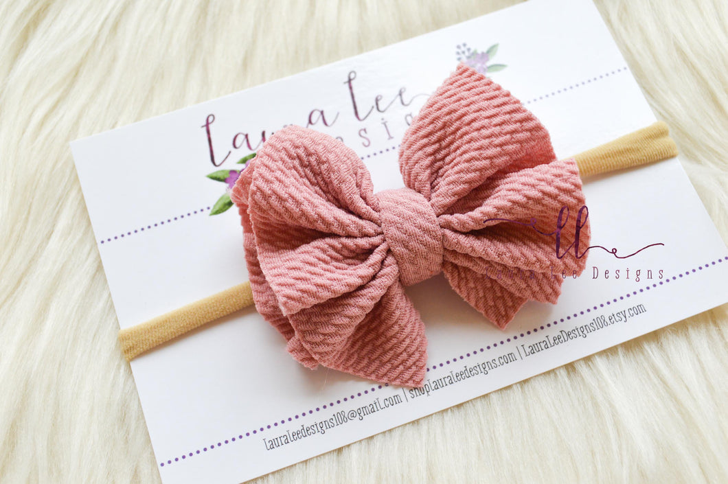 Small Julia Super Messy Bow Style Bow || Dusty Rose Pink || HEADBAND ONLY