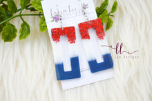Rectangle Resin Earrings || Red, White, and Blue