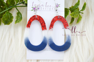 Fat Teardrop Resin Earrings || Red, White, and Blue