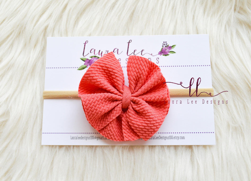 Small Julia Super Messy Bow Style Bow || Coral || HEADBAND ONLY