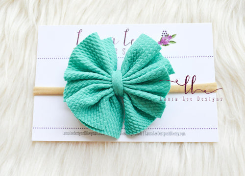 Small Julia Super Messy Bow Style Bow || Seafoam || HEADBAND ONLY