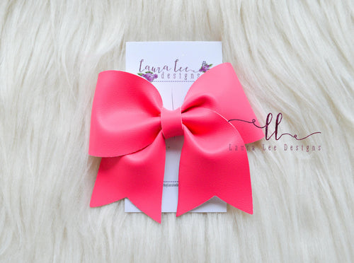 Large Missy Bow || Neon Pink Vegan Leather