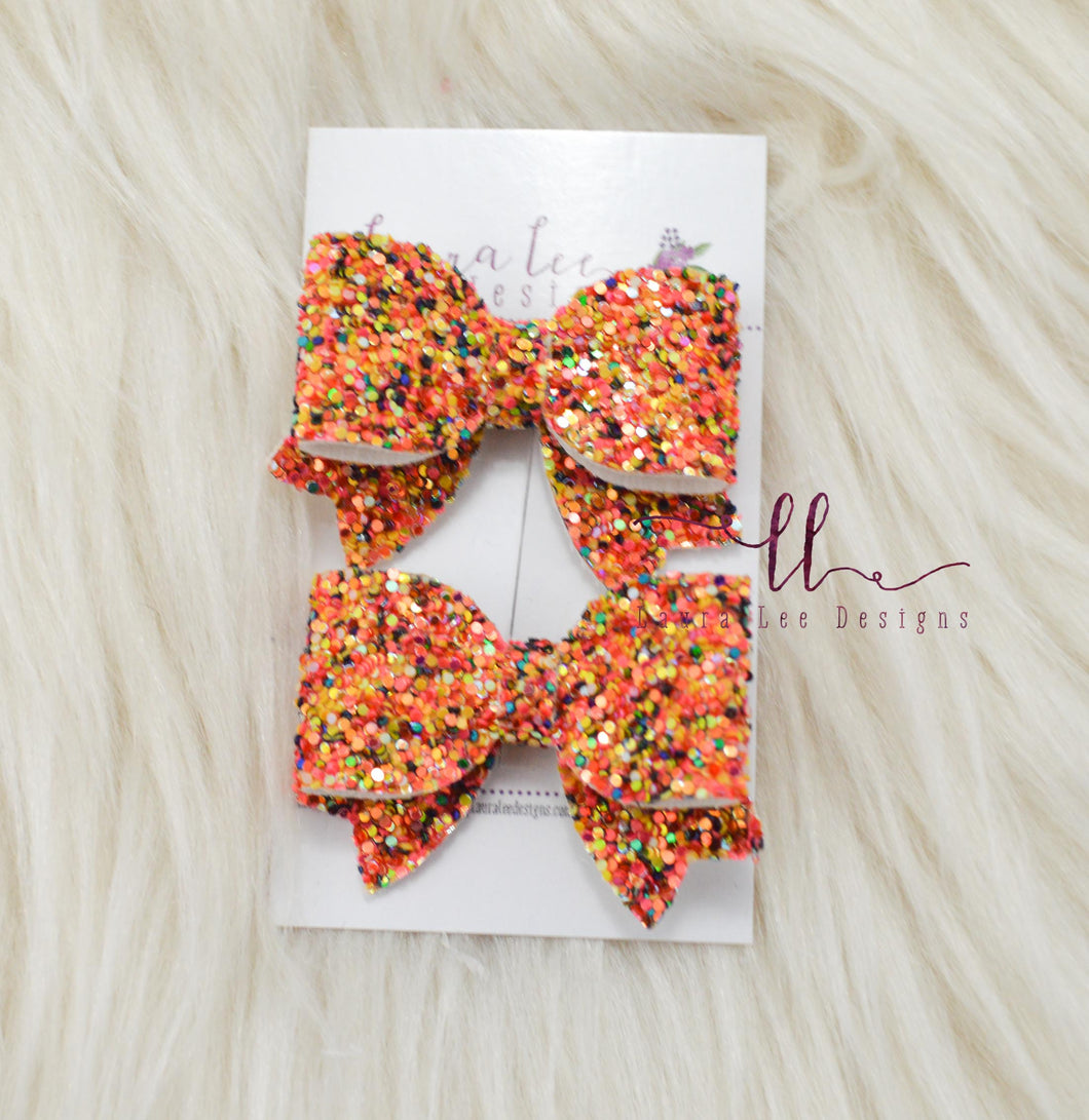 Bitty Piggy Bow Set || Pumpkin Patch Glitter