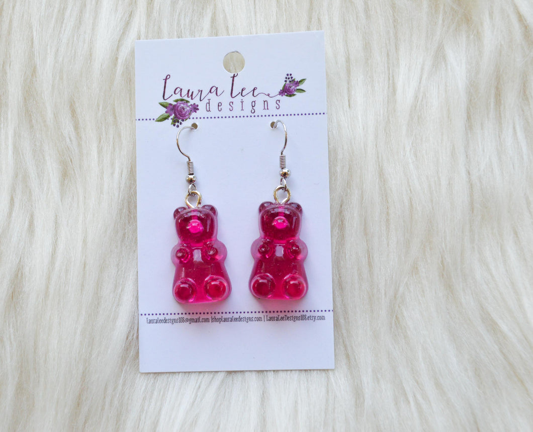 Gummy Bear Resin Earrings || Deep Pink